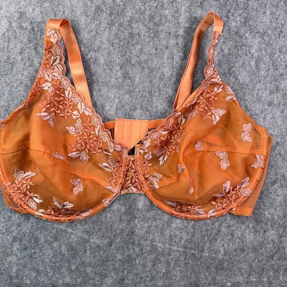 donna l'oren Women's 42DD Orange Tan Embroidered Lace Underwire‎ Bra - Picture 1 of 6